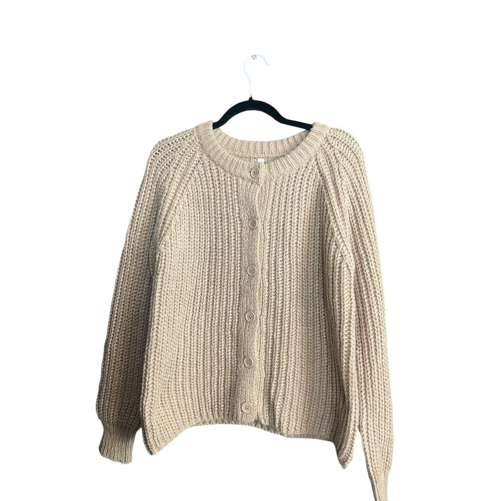 Chunky Knit Button Down Sweater Cardigan Beige Women Size Small Neutral NEW